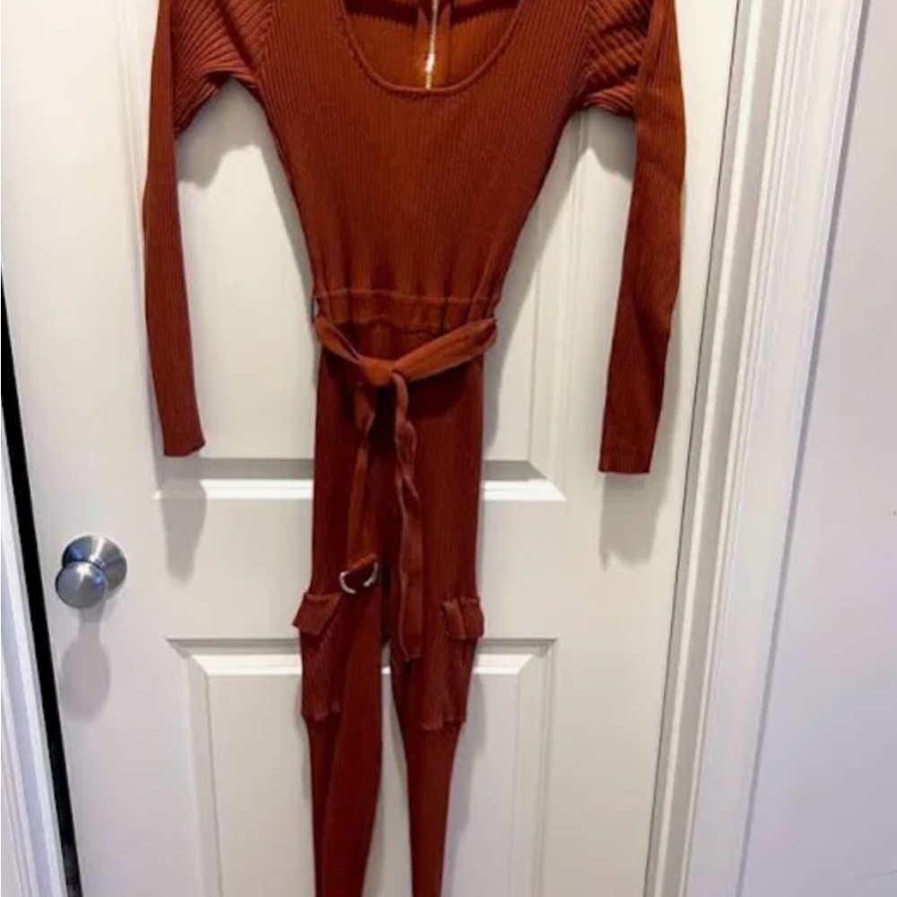 Rust Orange Ribbed Jumpsuit - Picture 2 of 2